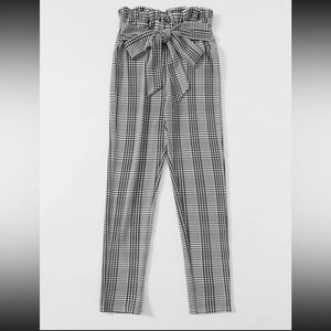 Paperbag Waist Belted Plaid Pants